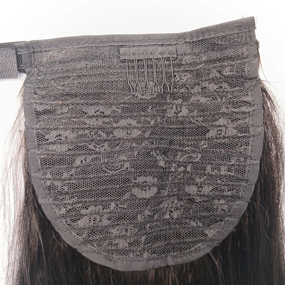 24‎ Inch Human Hair Blend Wrap Around Ponytail Natural Black Straight NEW